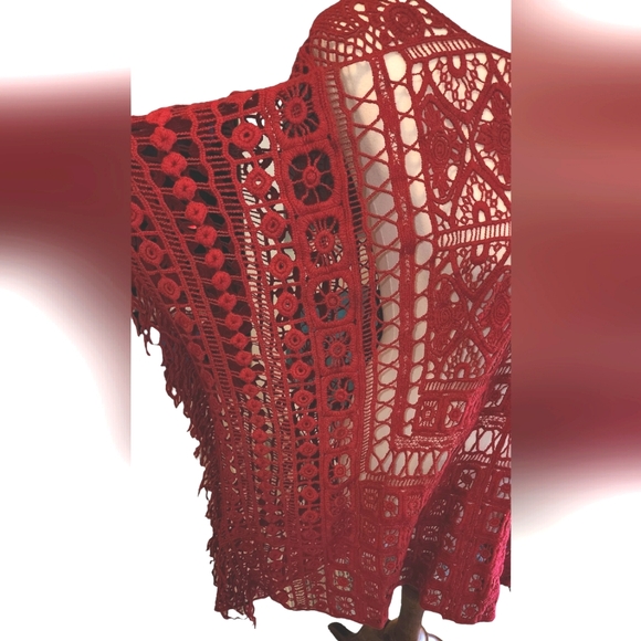 Catherines Women's Top Red Wine color Crochet Top - Picture 6 of 9